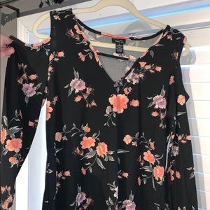 Black Shoulder Cut Out Long Sleeve Shirt